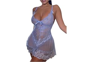 wodceeke Lace Babydoll Lingerie Dress for Women Sexy Mesh Chemise Nightgown See Through Slips Nightdress Pajamas