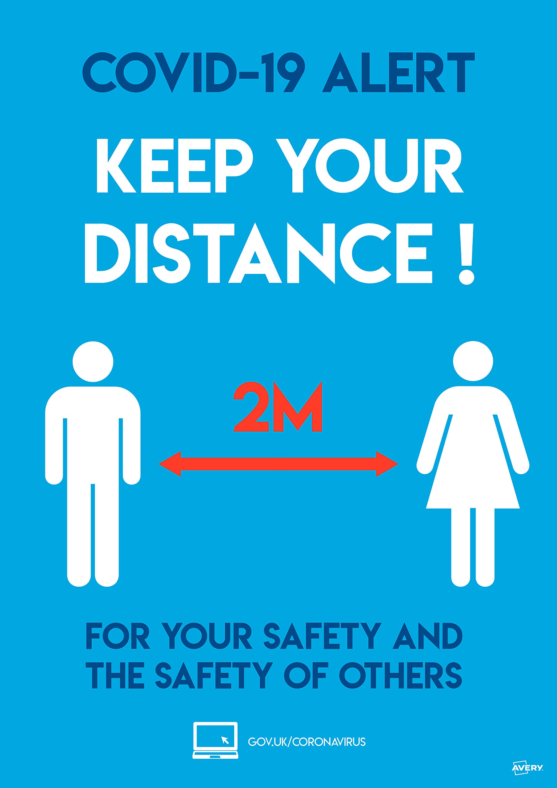 Avery Social Distancing A4 Label Sign 297mm x 210mm, 2 metres Rule, 2 self-Adhesive Posters per Pack, COVSDA4