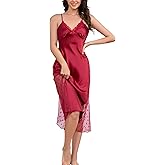ALCEA ROSEA Women Silk Satin Nightgown Sexy Lace Chemise Lingerie Long Sleepdress for Ladies Sleepwear Slip Negligee