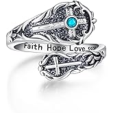 Talonior Cross Spoon Ring S925 Sterling Silver Cross Adjustable Vintage Turquoise Ring Faith Hope Love Thumb Ring Cross Jewelry Gifts for Women