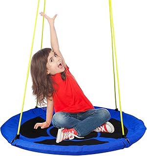 amzdeal Nestschaukel Garten-Schaukel 110cm,Hängematte Kinderschaukel Indoor und Outdoor bis 150kg Belastbar Höheverstellbare Tellerschaukel Hängeschaukel für Kinder Erwachsener (Blau)