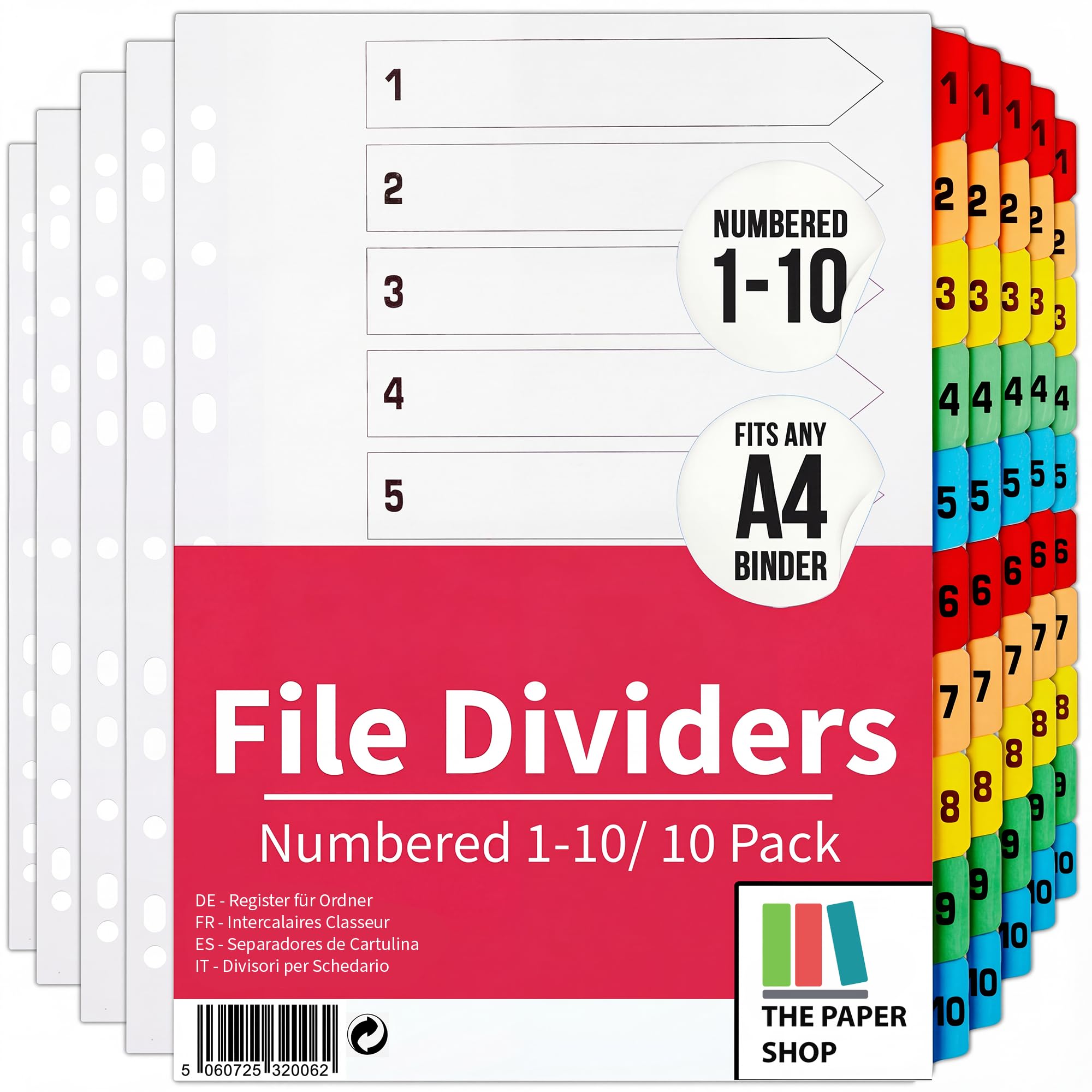 File Dividers A4, 10 Part Folder Dividers for Ring Binders & Lever Arch Files, Binder & Subject Dividers (10 Pack)