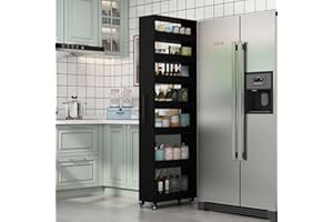 WEIDPHL Black walnut,Small, Slim Storage Cart, Kitchen Rolling Cart, Narrow Storage Cabinet with Handle & Wheels, Wood Spice Rack Next to Fridge, Pantry Shelf for Kitchen, Small Spaces