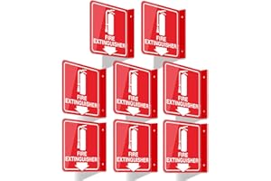 GicnKeuz Fire Extinguisher Sign, 6" x 6" Fire Extinguisher Projecting Sign with Down Arrow, Two-Sided Acrylic L-Signs, Including Screws, Easy to Install, Home Office/Business Use (8 Pack)