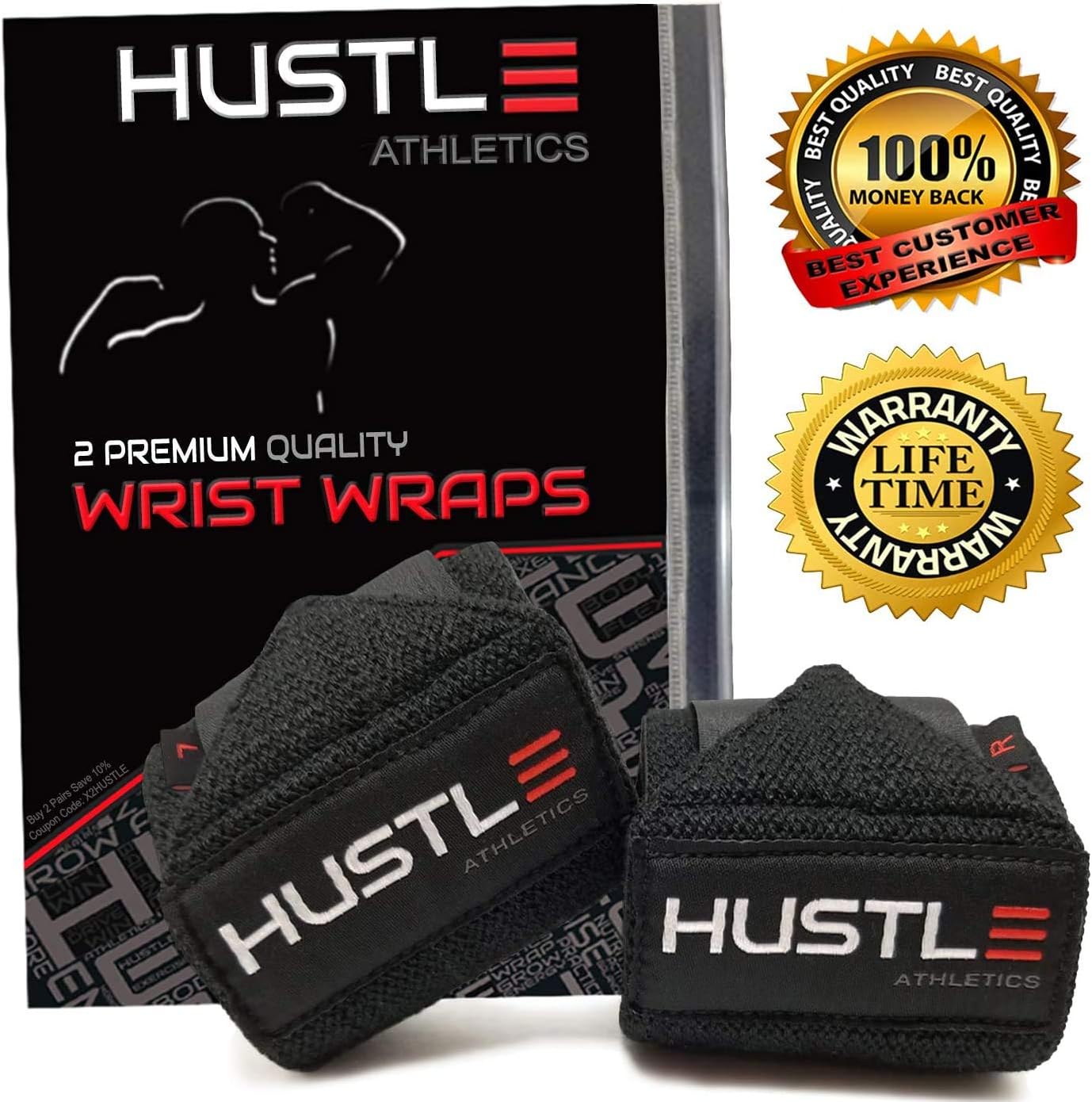 Hustle Athletics Wrist Wraps Weightlifting - Best Support for Gym & Crossfit - Brace Your Wrists to Push Heavier, Avoid Injury & Improve Your Workout Instantly - for Men & Women : Sports & Outdoors
