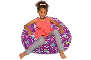 POSH CREATIONS Posh Beanbags Bean Bag Chair, Large-38in, Canvas Multi-Colored Hearts on Purple