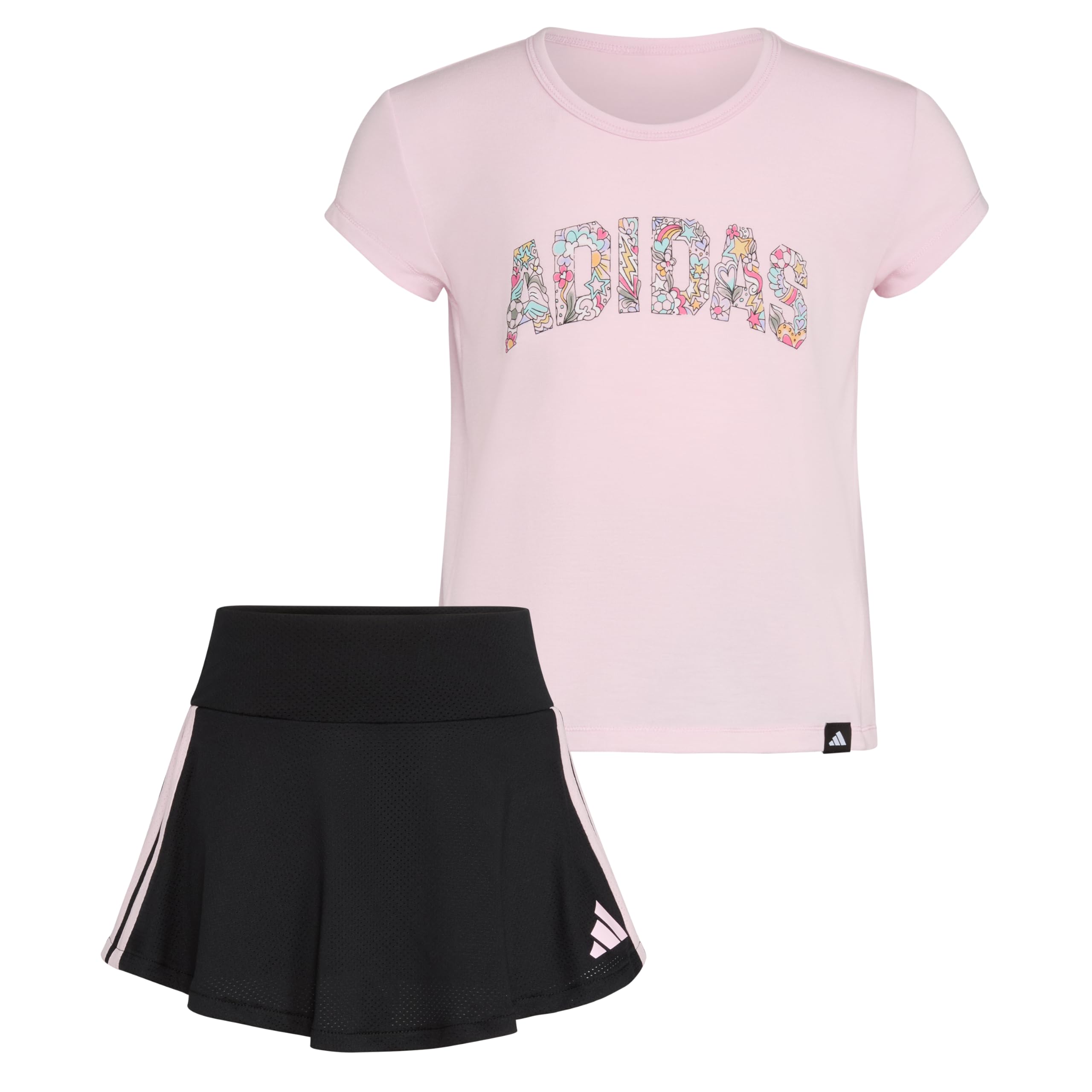 adidas Girls’ Pleated Tee Shirt and Flounce Skort Set, Clear Pink, 3T