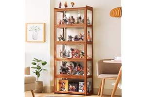 YangAera Display Case with Acrylic Cabinet Door 27.56x13.4x67.7in Flip Door Display Cabinet Curio Cabinet Glass Display Shelf Bamboo Storage Cabinet Easy to Install (Brown)