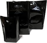 JeeJaan 50 Black Plastic Carrier Bags 15"x18"+3" Strong Patch Handle Retail view 1