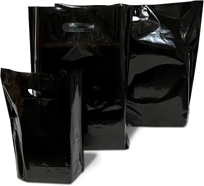 JeeJaan 50 Black Plastic Carrier Bags 15"x18"+3" Strong Patch Handle Retail