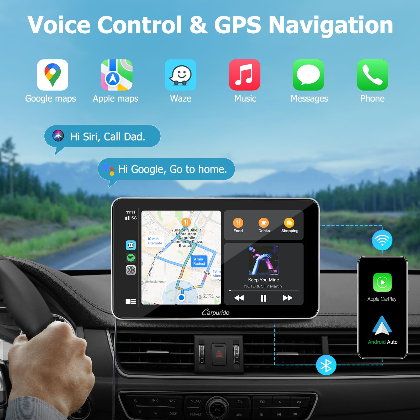 Carpuride 2024 Newest Upgrade Wireless Carplay & Android Auto 7 Inch Full HD Touch Screen Portable Car Radio Receiver,Car Stereo with Mirror Link, Bluetooth