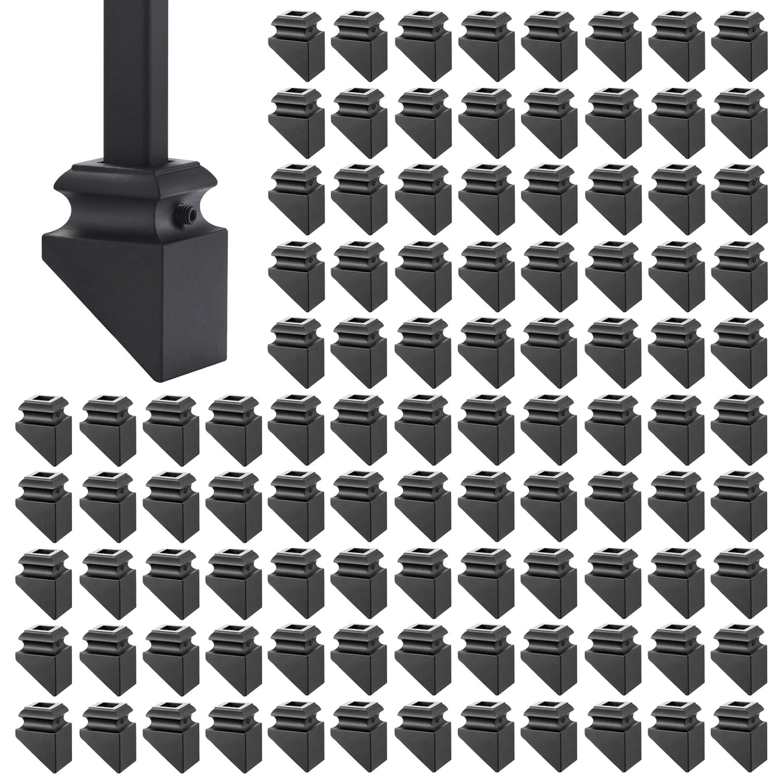 Photo 1 of 100 Pack Iron Baluster Shoes, Stair Slant Shoe with Screw for Use with 1/2" Square Balusters, BH-WB051 (Matt Black)