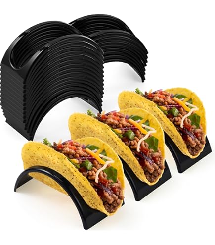 Lsupdaol Mexico Taco Holder Stands Set Of 6 Black Large Tray Plates Plastics Hollow Holder Taco Night Tuesday Carnival Party Supplies Dishwasher Microwa
