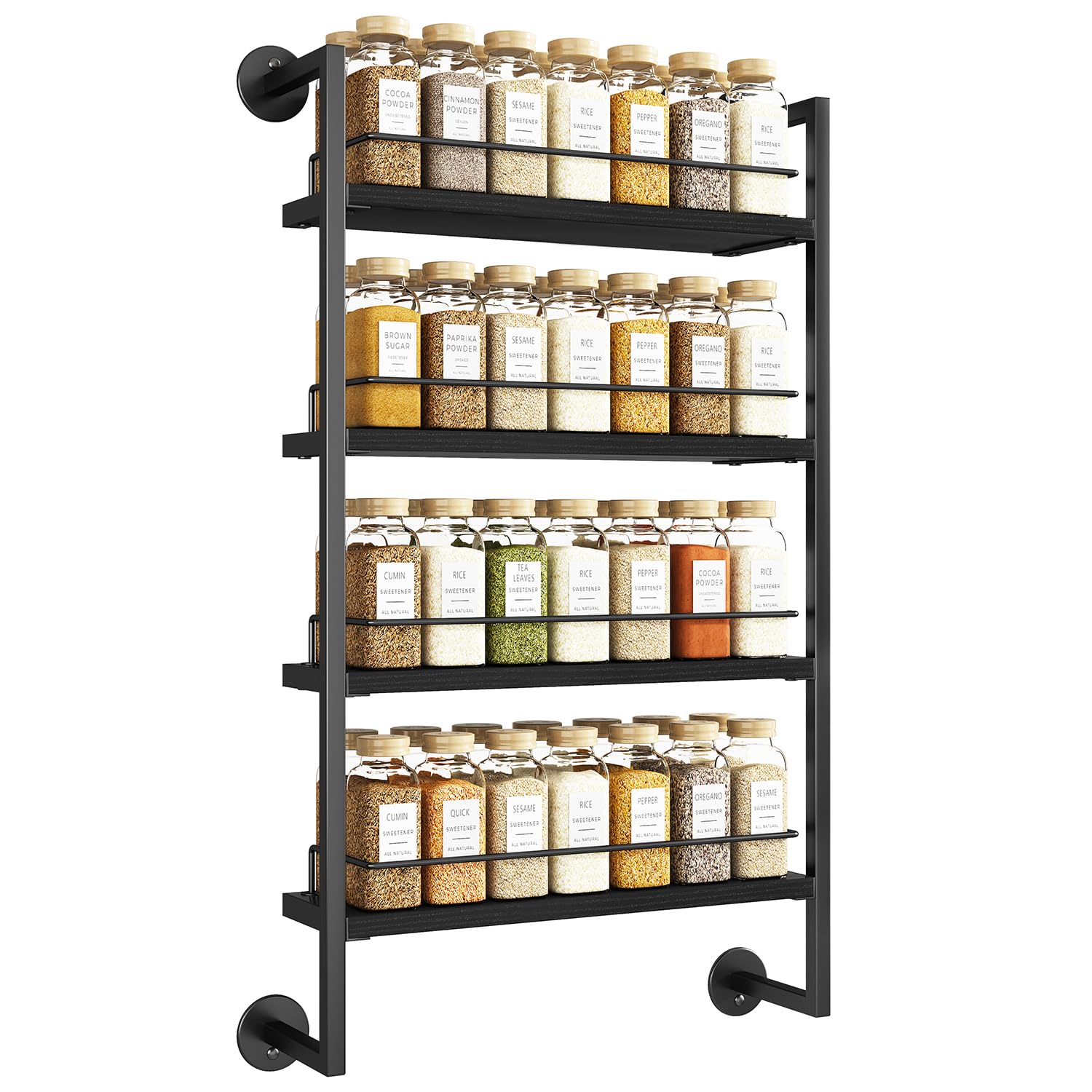 IBUYKE Spice Rack Wall Mount,4 Tier Hanging Seasoning Organizer, Spice ...