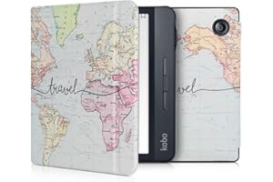 kwmobile Case Compatible with Kobo Libra H2O Case - eReader Cover - Travel Black/Multicolor