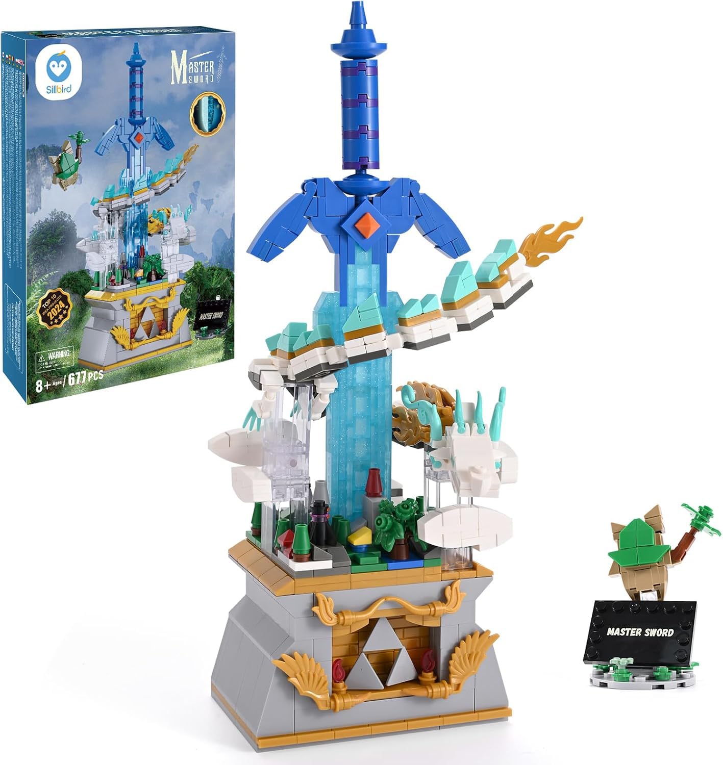 Sillbird Master Schwert Baukasten mit Drache, Hyrule Sammlung Display Modell für Spielefans, leuchtender Klemmbausteinen Meisterschwert, Ideen Geschenke für Kinder ab 8 Jahren (677 Stück)