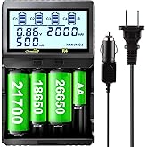 18650 Battery Charger,4 Bays Fast Charge with LCD Display for 3.7v Lithium LiFePO4 Rechargeable Batteries 21700 10440 26650 1