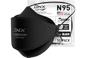BNX N95 Mask NIOSH Certified MADE IN USA Face Mask, Tri-Fold Cup/Fish Style, 10,20,50-Pack - Black, White (Model F95B,F95W)