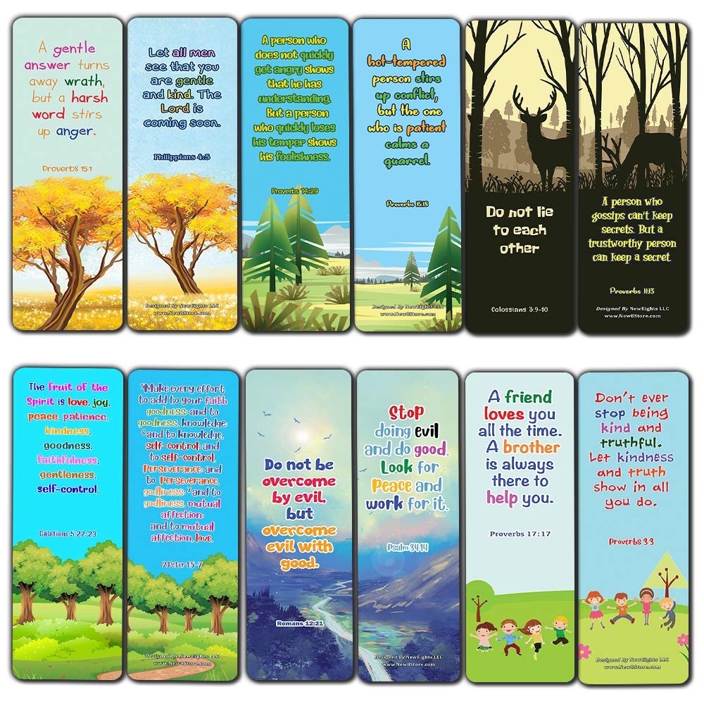 Bible Bookmarks for Kids - Character Building Series 3 (12 Pack) - Collection of Inspirational Bible Verses for Kids