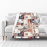 Oplp UK and London Theme Throw Blanket for Bed Sofa Couch Envelopes Symbols Flag Retro Style Fleece Blankets Lightweight Soft Cozy 50"x40"