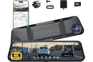 Aprilboy 4K Mirror Dash Cam, 12" Smart Rear View Mirror Camera for Cars with WiFi, ADAS, BSD, GPS, G-Sensor, Full HD Touch Sc
