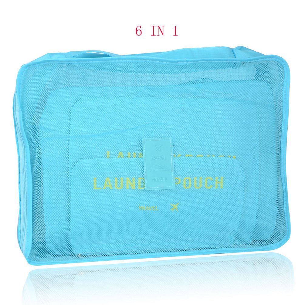 6 set da viaggio imballaggio cubi organizzatori con borsa per scarpe - Essential Luggage Compression Storage Pouches Blue