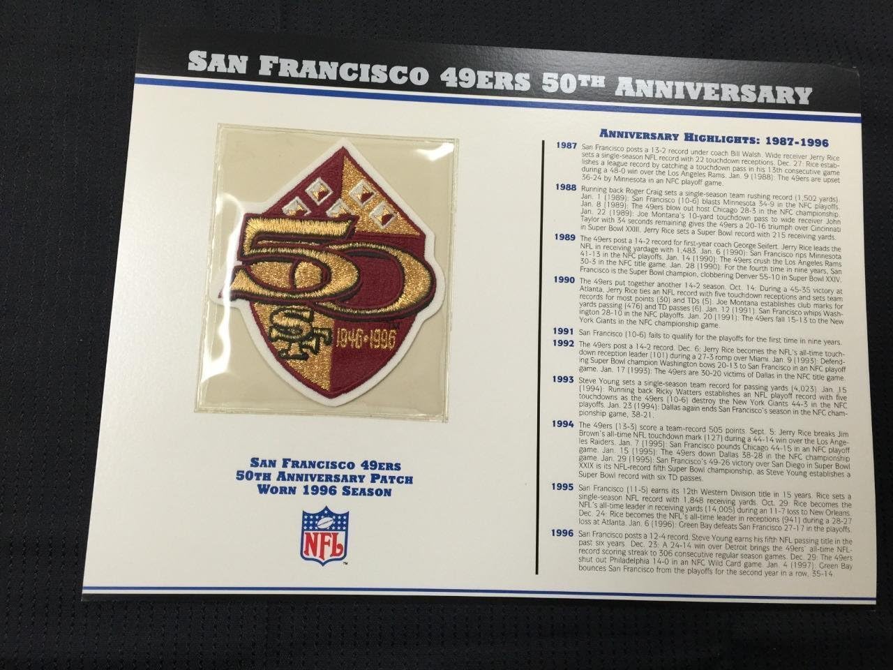 SAN FRANCISCO 49ERS 50TH ANNIVERSARY 1996 SEASON TEAM PATCH CARD