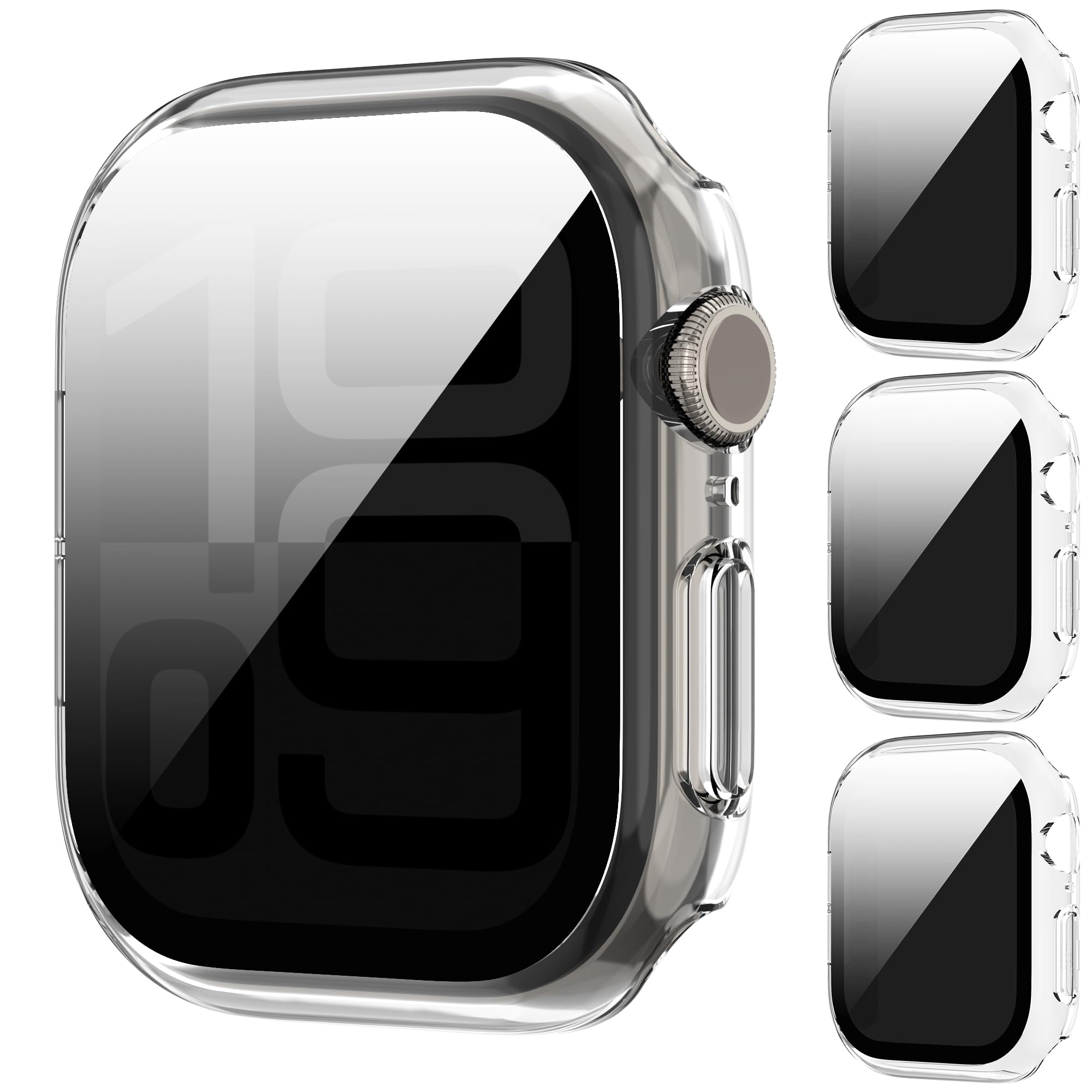 AIDOWU 3-Pack Privacy Case for Apple Watch Series 9 8 7 45mm, [Anti-Peeping] Ultra-Thin Tempered Glass Screen Protector Case Cover for iWatch 9/8/7 45mm,Transparent*3