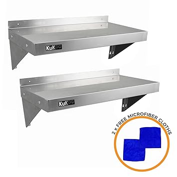 KuKoo Gastronomie Edelstahl Wandregal Küchenregal Edelstahlregal mit Gratis 2 x Mikrofasertuch 900mm x 300mm