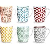 ONEMORE Coffee Mugs Set of 6, 12 oz Ceramic Coffee Cup with Handles, Porcelain Mugs for Latte Cappuccino Tea Cocoa, Microwave Dishwasher Safe, Aesthetic Home Office Cups for Women Men (Assorted Color)