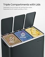 SONGMICS Kitchen Bin 3 x 18 L Recycling Bin 3 Compartment Steel Greenish Grey view 3