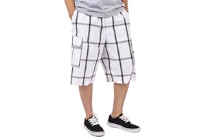 Shaka Wear Men's Cargo Shorts – Casual Plaid Relaxed Loose Fit Elastic Waist Multi Pocket Pants Regular Big S~5XL