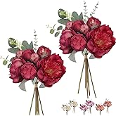 Red Peonies Artificial Flowers Bouquet Vintage Fake Peonies 21pcs Silk Flowers with Stems Real Touch Peonies for Home Wedding Table Decoration Bride Bouquet Faux Flowers Crafts Floral Arrangement