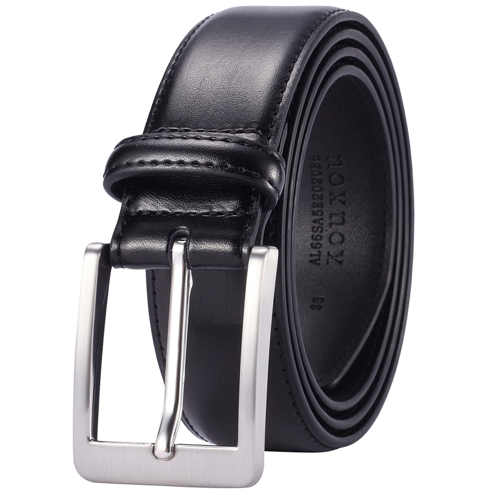 Photo 1 of (USED/FAIR) (50) XOUXOU Men's Casual Leather Jeans Belts Classic Work Business Dress Belt with Prong Buckle for Men (Black (S101), 50 (Waist 48))