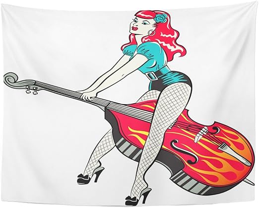Amazon Com Emvency Tapestry Black Fiddle Red Headed Rockabilly