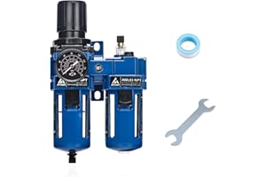 ATINY 3/8" NPT Air Filter Regulator Lubricator Combo,Air Regulator and Water Separator 5 Micron Brass Filter Cartridge, Semi-Auto Drain, Metal Bracket (Blue)
