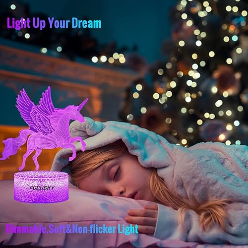 FOCUSKY Unicorn Night Light for Kids,Dimmable LED Nightlight Bedside  Lamp,16 Colors+7 Colors Changing,Touch&Re