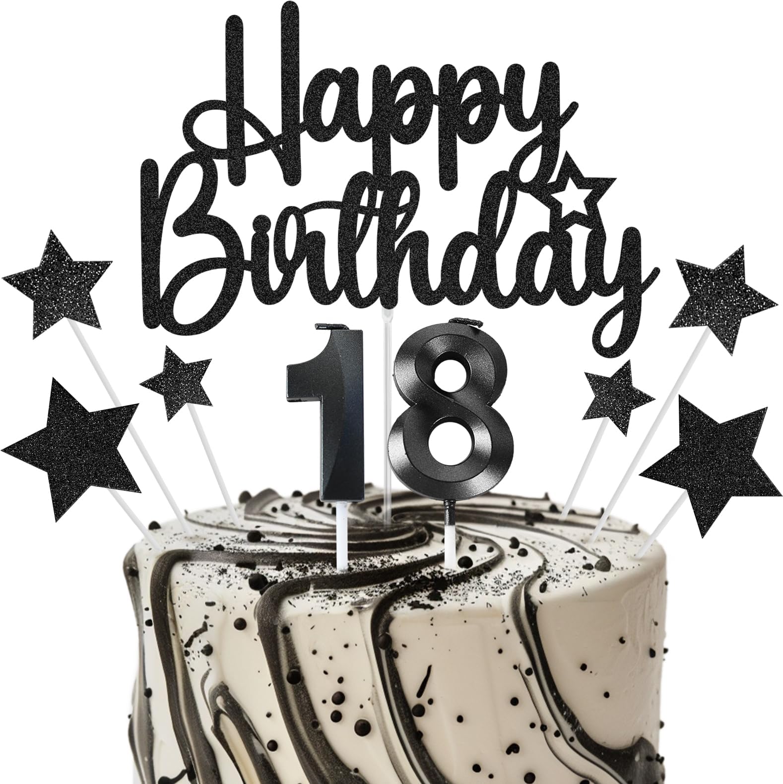 Photo 1 of 18th Birthday Candles, Black Number 18 Cake Topper for Boys Girls, Happy 18th Birthday Cake Decorations, Numeral Candle Party Supplies for 18 Years Old