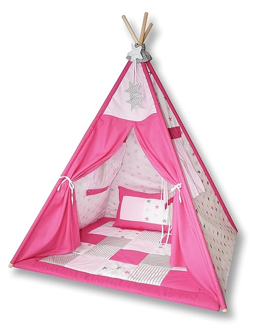 Amilian® Baby Tipi Spielzelt Zelt für Kinder T02 Spielzelt (Spielzelt mit der Tipidecke und Kissen)