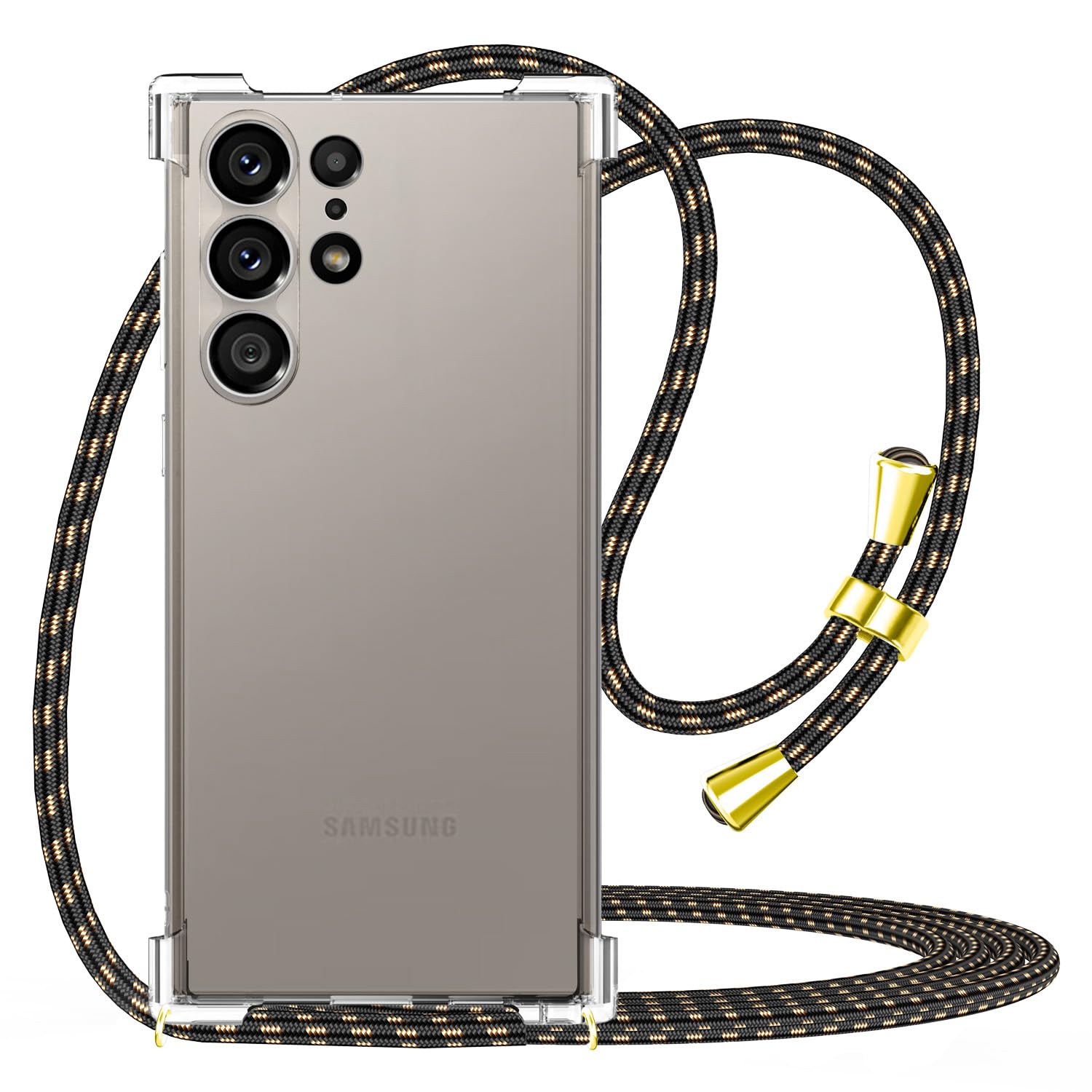 Photo 1 of YESPURE for Samsung Galaxy S24 Ultra Phone Case Clear Case with Adjustable Lanyard Strap for Galaxy S24 Ultra Soft TPU Bumper Case Shockproof Protective Case Cover for S24 Ultra - Black Gold