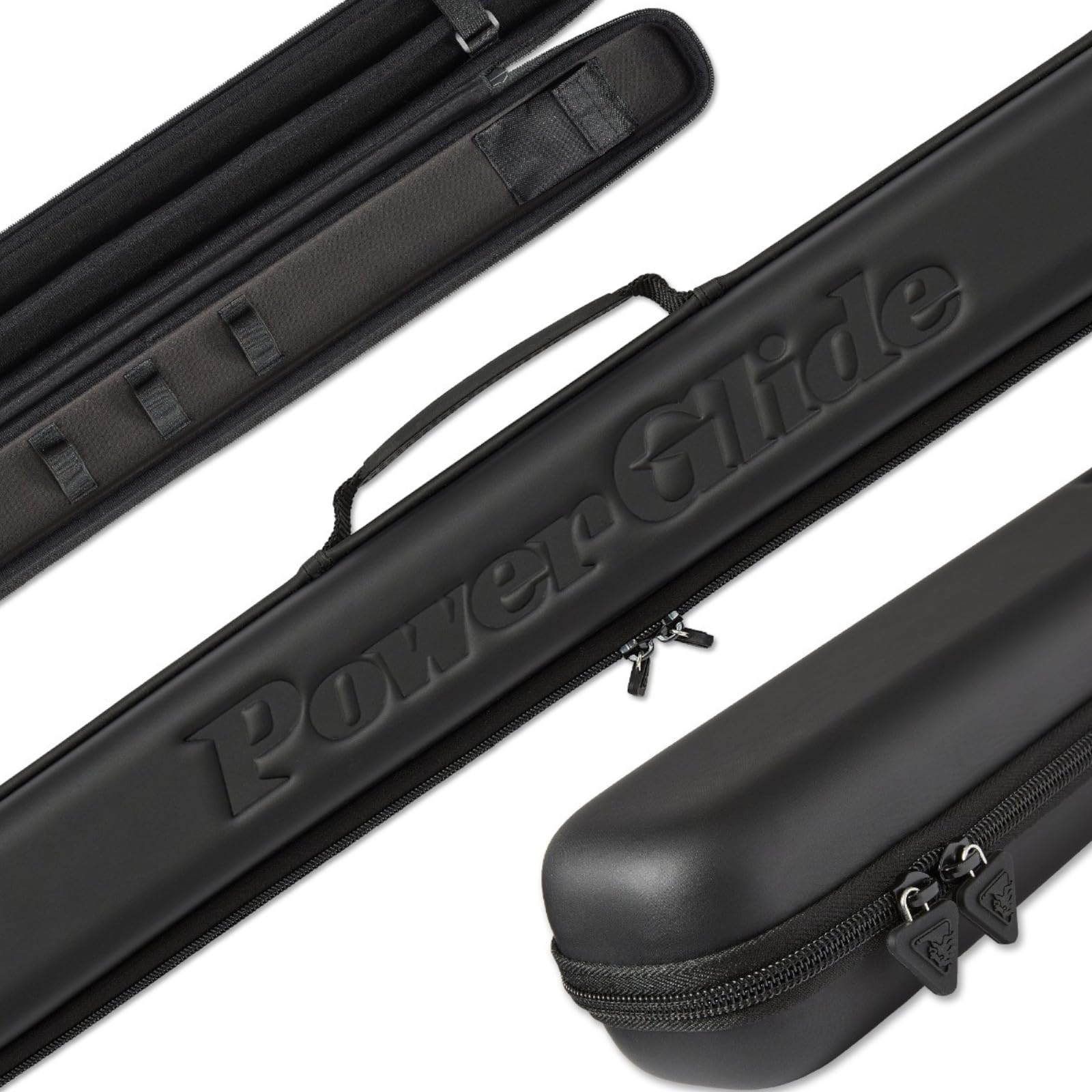 POWERGLIDE Snooker Pool or Billiard Cue Case | Svartur | Modern Design Soft Touch EVA | Handle & Shoulder Strap | Protective Foam Interior | Accessory Pockets | to Fit 2-Piece 3/4 Joint Cue