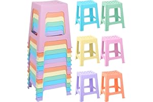 TURSTIN 12 Pack Plastic Stools 16.9 Inch 6 Macaron Colored Nesting Stools Portable Backless Bar Stool Flexible Seating Chairs for Classroom Office Home