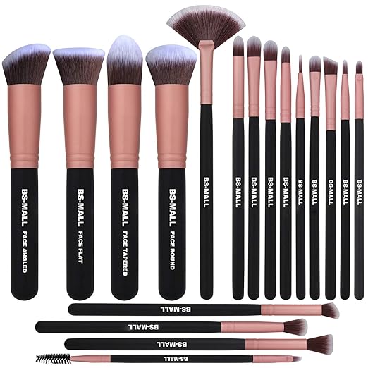 BS-MALL Makeup Brushes Premium Makeup Brush Set Synthetic Kabuki Cosmetics Foundation Blending Blush Eyeliner Face Powder Brush Makeup Brush Kit (18Pcs, Rose)