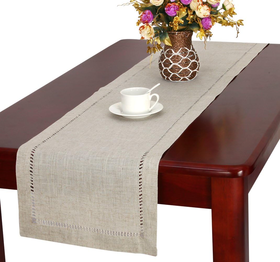 Grelucgo Handmade Hemstitched Natural Rectangle Lace Table Runners (14 * 54 inch)(36 * 137 cm)