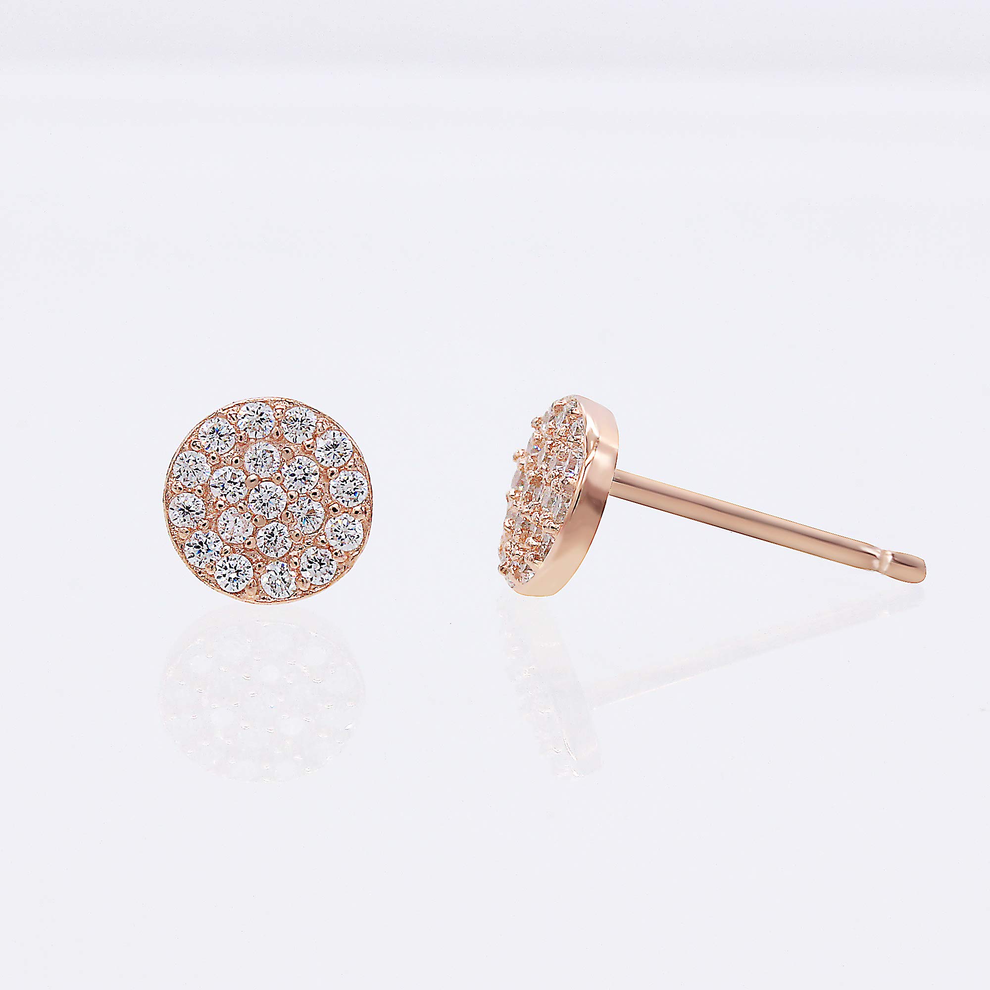 14k Rose Gold-Plated Sterling Silver Cubic Zirconia Mini Circle Pave Disc Stud Earrings 6mm Diameter