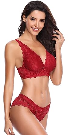 SHEKINI Damen BH Set Spitze Triangel BH Unterwäsche Elegant Bralette Panty Nicht Gepolsterter BH Slip Dessous Set mit Hakenve