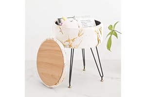 ALeesing Vanity Stool, Ottoman Make Up Stool with Large Storage, Round Footrest Footstools with 4 Metal Legs & Adjustable Footings for Living Room Bedroom Entryway- Beige