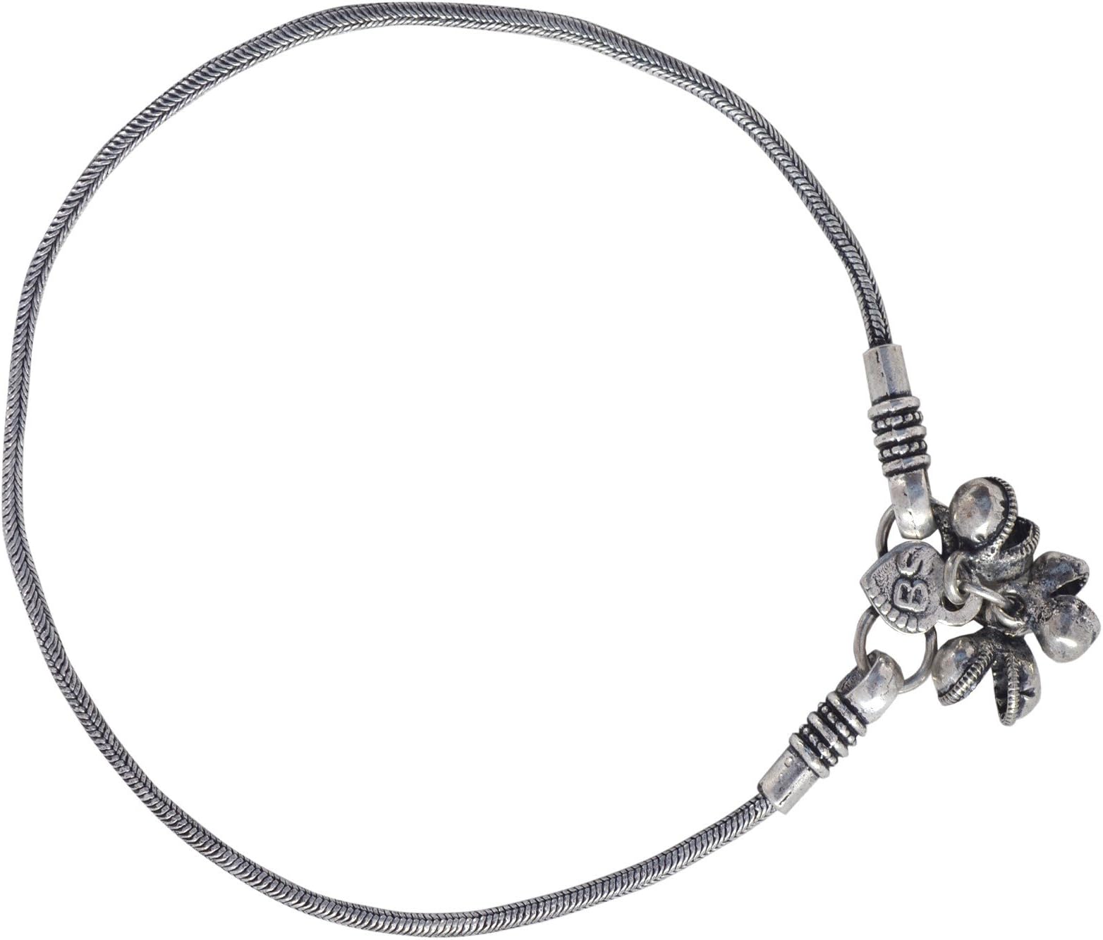 Sansar IndiaOxidized Snake Chain Indian Anklet Jewelry for Girls and Women (1 Pair) (Silver)