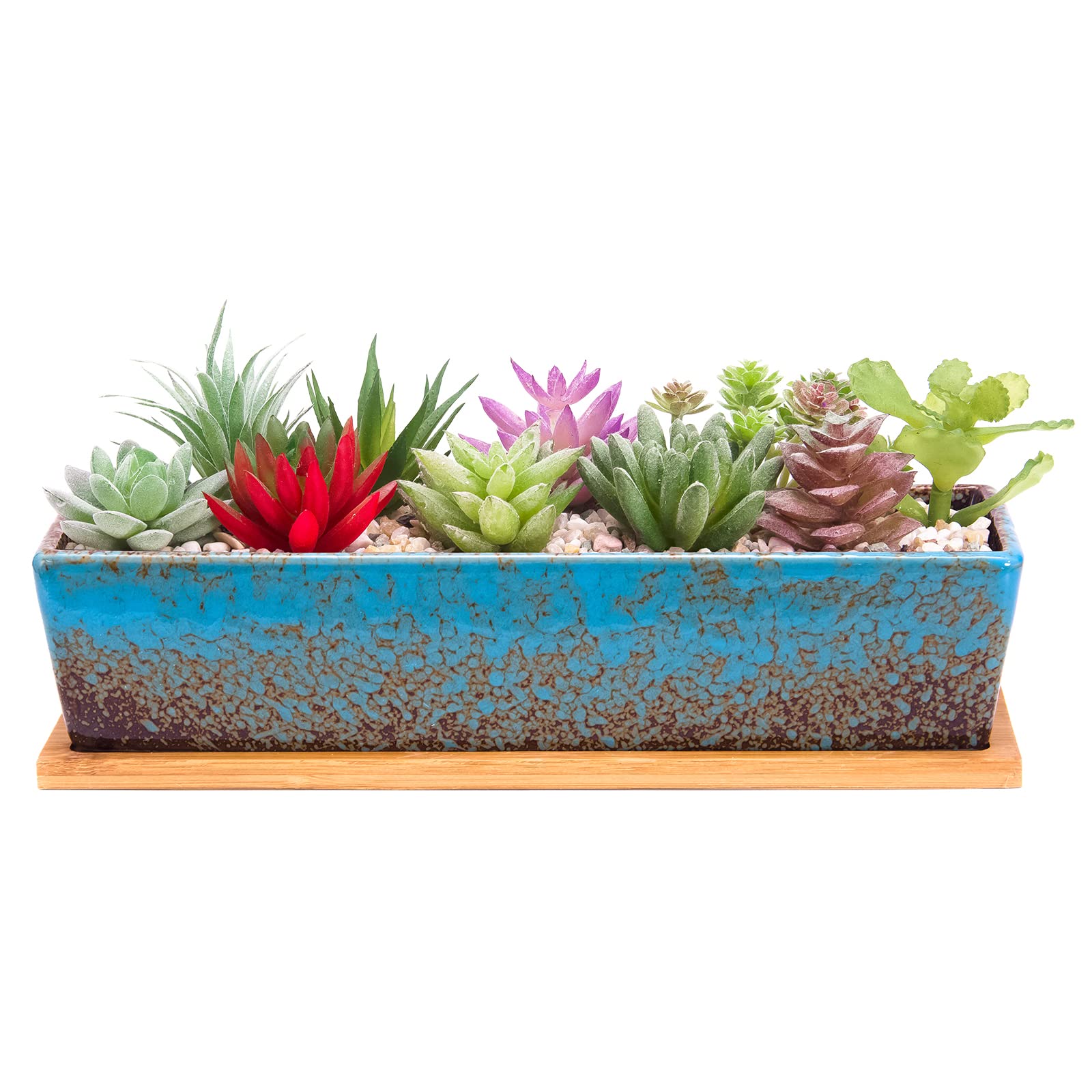 ARTKETTY Succulent Plant Pots, 30 CM Long Rectangle Succulent Plant Pots with Drainage Tray, Large Ceramic Cactus Flower Plants for Indoor/Outdoor Plants Shallow Bonsai Window Box Home Decor
