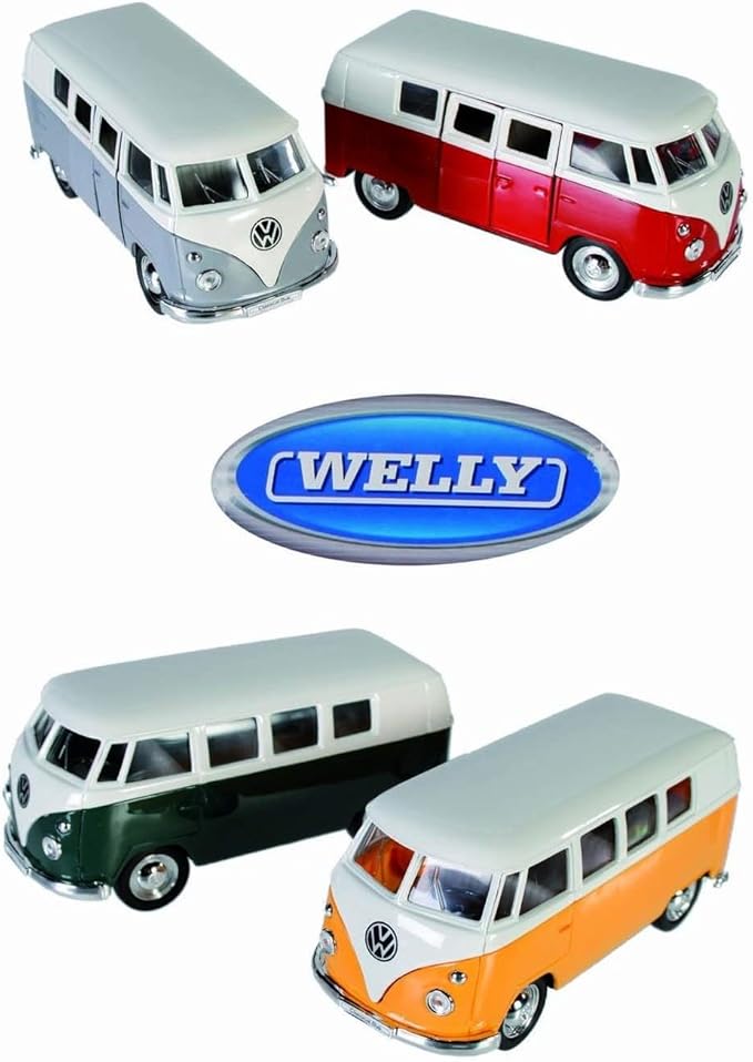 Welly Pull Back and Go Model Green VW T1 Bus 1963 Childs Toy Car